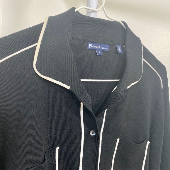 VINTAGE Black Cardigan with White Paneling - Picture 2 of 8